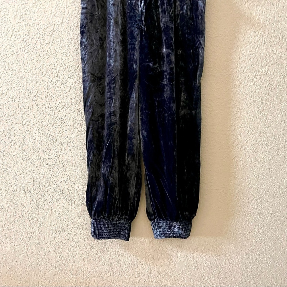 ANTHROPOLOGIE Gloria Jogger Pants Crushed Velvet Baggy Cozy Navy Blue Large NWOT - Picture 7 of 14